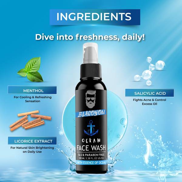BLACYOU Ocean For Men, Fights Acne & Pimple,Acen And Dark Sports Skin Brightening, All Skin Types Face Wash