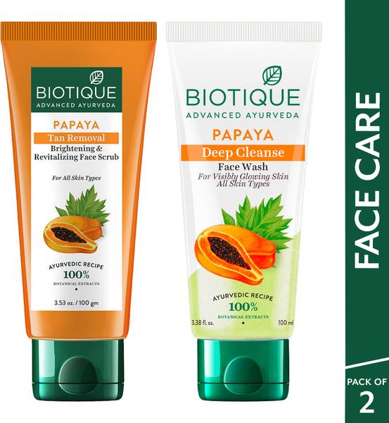 BIOTIQUE Face Care Combo Papaya Tan Removal Face Scrub Papaya