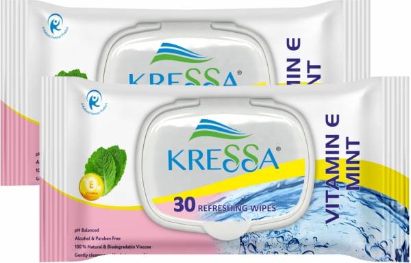 KRESSA Refreshing Face Wet Wipes Vitamin-E Mint Pack of 2 (Vitamin E Mint)