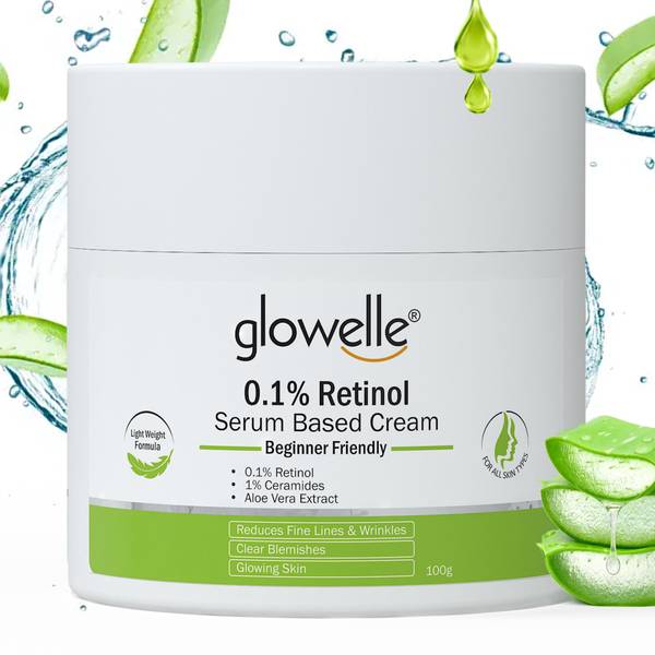 glowelle 0.1% Retinol Serum Based Night Cream Wrinkle Fine Lines Brighter & Healthy Skin