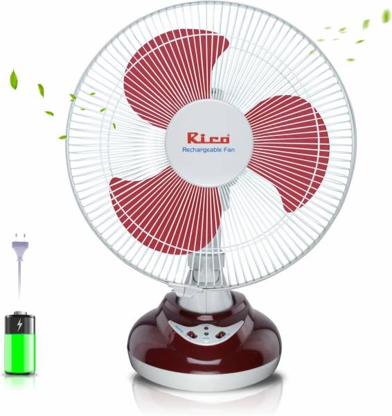 Rico RF806 Rechargeable High Speed Multi Angle Oscillating 1 yr replacement warranty 300 mm 3 Blade Table Fan