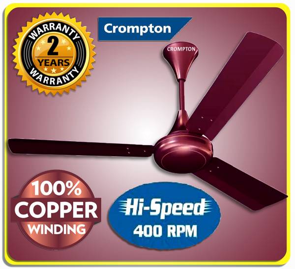 Crompton Super High Speed 400 rpm HS PLUS 51W 30% Energy Saving SUREBREEZE 100% Copper45 1 Star 1200 mm Energy Saving 3 Blade Ceiling Fan