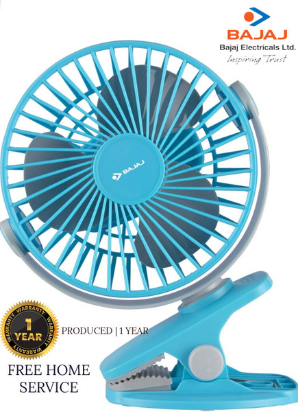 BAJAJ PYGMY MINI 110 MM 10 W HIGH SPEED OPERATION, USB CHARGING, MULTI-CLIP FUNCTION with 12 Months Warranty Ultra High Speed 3300 mm Table Fan