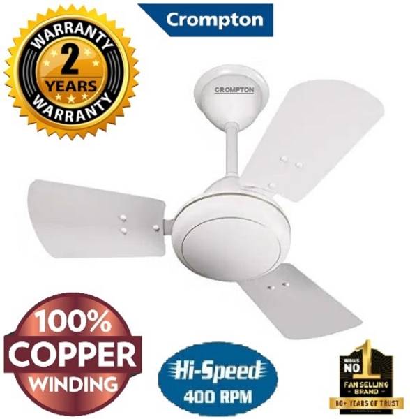 Crompton High Speed 51W 30% Energy Saving HS PLUS 600mm/24inch 100% Copper Motor14 1 Star 600 mm 3 Blade Ceiling Fan