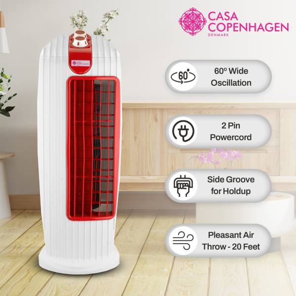 Casa Copenhagen Tower Fan with 25 Feet Air Delivery, 4 Way Air Flow, High Speed- Red 3 mm 3 Blade Tower Fan