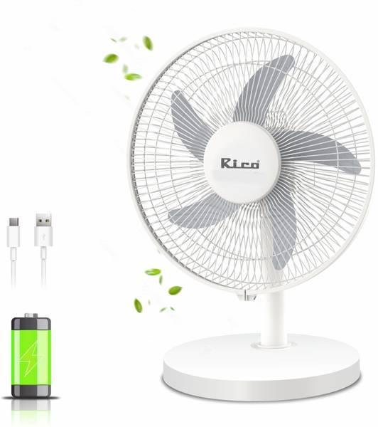 Rico AirSwift RF2503 12-Inch Rechargeable Fan | BLDC Motor | 10-Hr Runtime 305 mm 5 Blade Table Fan
