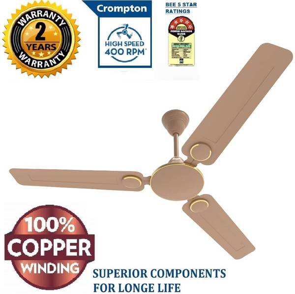 Crompton Montannia HIGH SPEED 400 RPM 51 Watts Energy Saver 100% COPPER LONG LIFE8 1 Star 1200 mm Ultra High Speed 3 Blade Ceiling Fan
