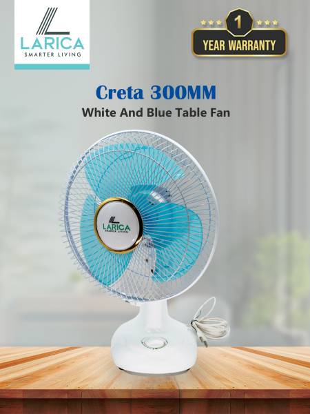 Larica Creta 12 Inch Speed 2200 RPM With Sweep 300 MM White Table Fan 1 Year Warranty 300 mm 3 Blade Table Fan