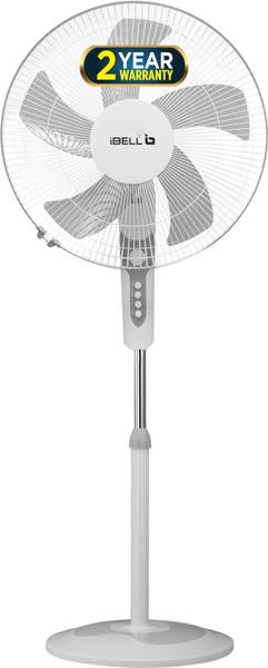 iBELL CHROME10WHITE Pedestal Stand Fan, 5 Leaf, Premium Cooling Fan with 2 Hr Timer, 4 Star 406 mm Silent Operation 5 Blade Pedestal Fan