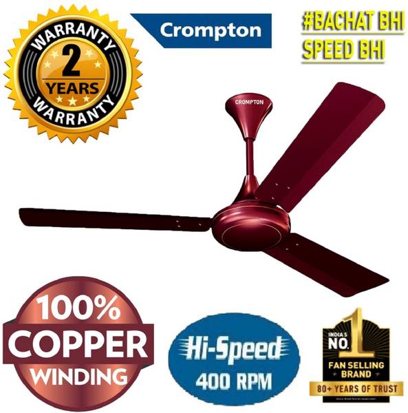 Crompton Ultra High Speed 400 rpm Energy Saving SUREBREEZE Superior Quality Copper74 1 Star 1200 mm 3 Blade Ceiling Fan