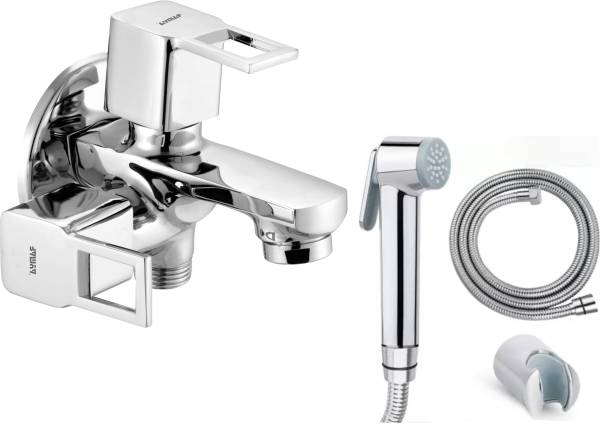 Ramya CUBE Bib Cock 2 Way Tap With Star Health Faucet Complete Set For Kitchen And Bathroom Tap Twin Elbow Valve Faucet