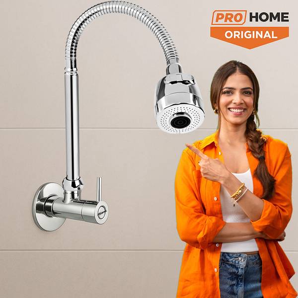 ProHome Brass Kitchen Sink Tap Dual Flow Chrome Wall Mount 360 Degree & Dual Flow Pattern For Hot OR Cold Water With Wall Flange Sink Tap Faucet