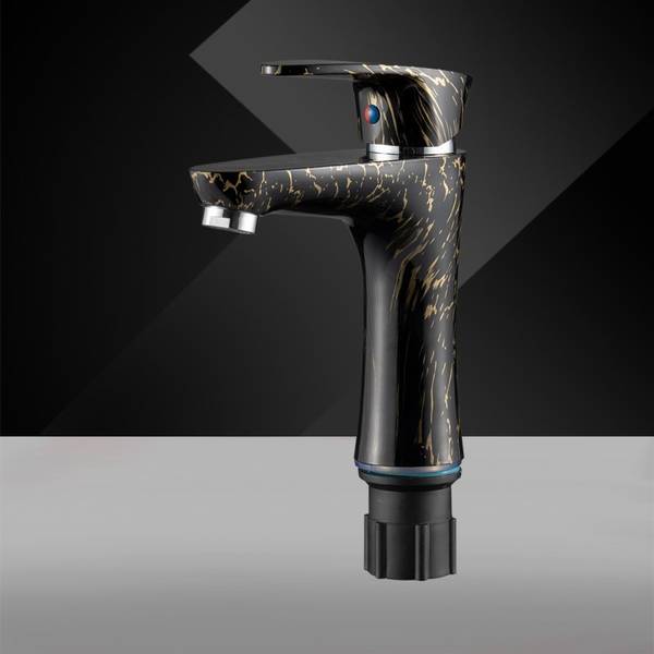 24x7eMall 6 Inch PVC Basin Mixer Faucet Tap Black Gold Marble Design