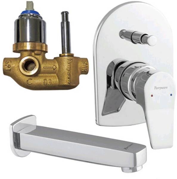 Parryware Aqua Concealed diverter Body With upper Trim with Plain wall spout 27176 Brass, High Flow Diverter With Exposed Part Kit with spout Diverter...