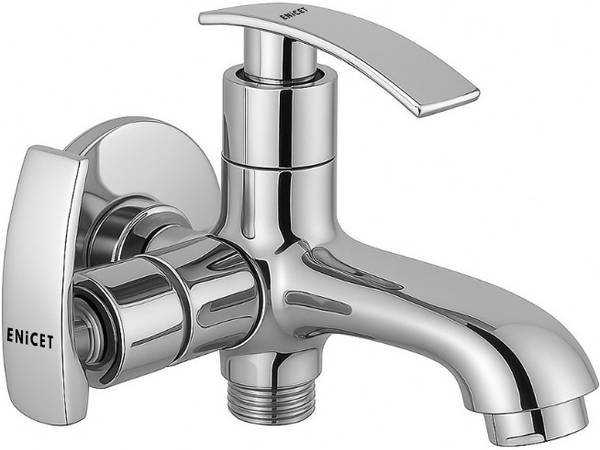 ENICET 2-in-1 Brass Bib Cock with Wall Flange | Dual-Purpose Chrome Bib Cock for Bathroom, Kitchen & Utility Areas | Versatile Wall-Mounted Faucet Bib...