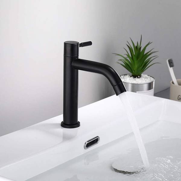 FLOWLET Basin Pillar Cock Tap Faucet for Wash Basin Matte Black Waterfall Bathroom Faucet, Single Handle Single Hole Sink Faucet Pillar Tap Faucet