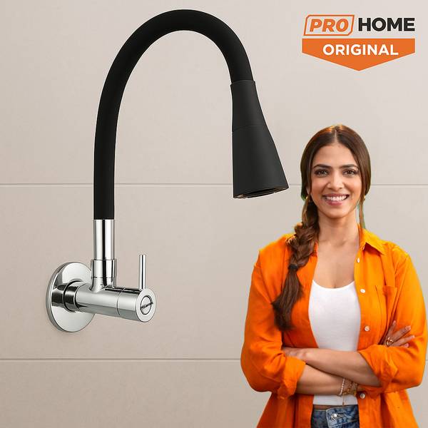 ProHome Brass Tap/Sink Faucet with Black 360 Degree Flexible Silicon & Dual Flow Pattern For Hot OR Cold Water With Wall Flange Pillar Tap Faucet
