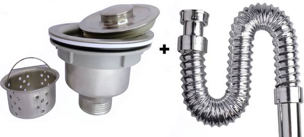 Kopter 304 Extra Heavy Stainless Steel 4 inch Sink Waste Coupling With Bucket /Jali + PVC CHROME Waste Pipe (COMBO) Flange Faucet