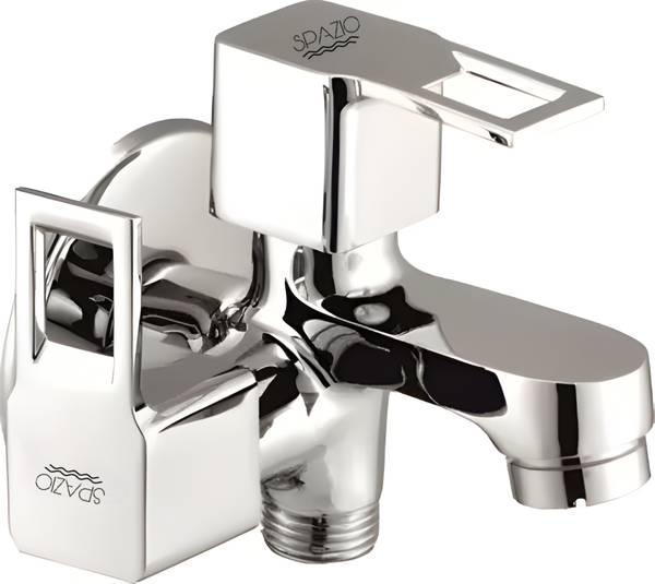 Spazio SmartBuy Square Cut Collection Brass 2 Way Bib Cock | 2 in 1 Tap (Set of 1) Twin Elbow Valve Faucet