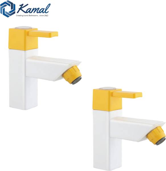 KAMAL Pillar Tap (Combo Set of 2) | Plastic Faucet | Ivory & Yellow Colour | 20mm Hi Flow Cartridge| Cold Water Only Pillar Tap Faucet