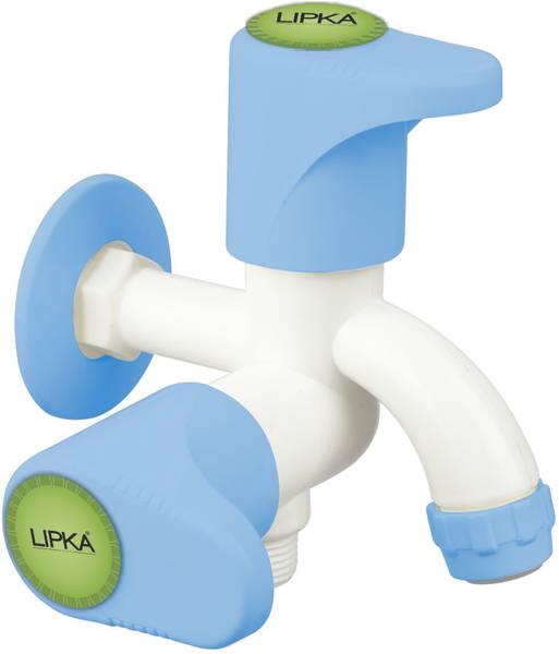 Lipka Glory Collection 2 Way Bib Cock PTMT Faucet (Blue & Ivory Color) with Flange Water Tap for attaching Health Faucets in Toilets & Hand shower in ...