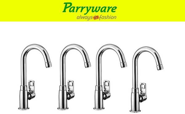 Parryware Vista Pillar Tap Swan neck for Wash Basin  Brass Body, set of 4 pic 209 Swan NeckPillar Tap for Wash Basin , Chrome Finish, Single Lever Fau...