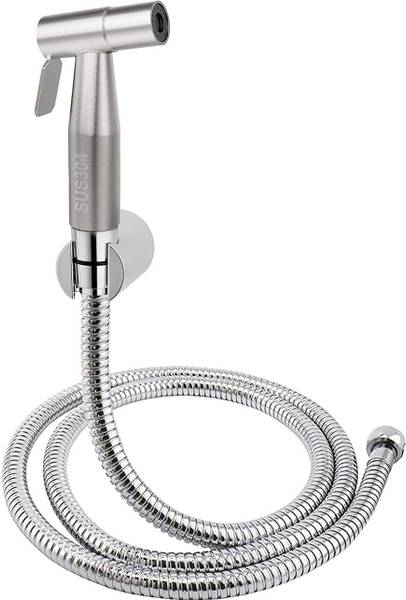 KURIC Stainless Steel Health Faucet with SS-304 Grade 1M Flexible Hose Pipe &Wall Hook Toilet Bidet Sprayer Set, Faucet for Toilet - Brushed Finish, B...