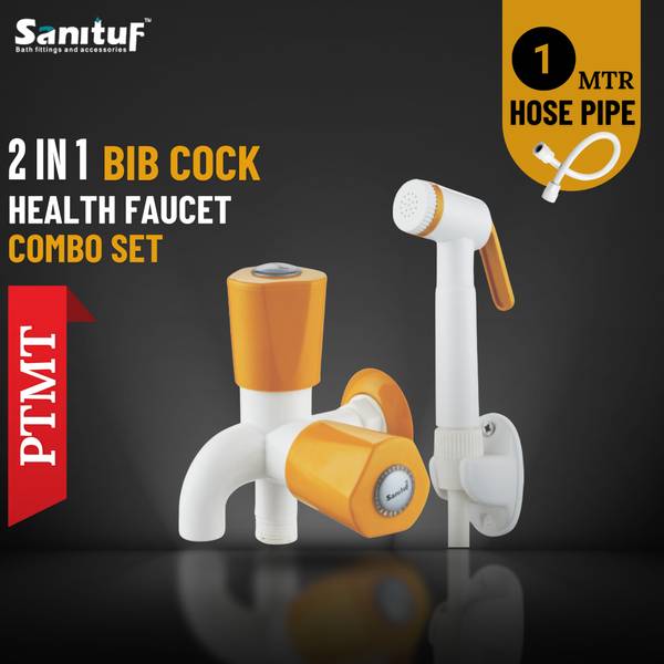 Sanituf PTMT 2 IN 1 Bib Cock & Toilet Health Faucet || || Toilet Jet Spray & 2 Way Bib Tap Faucet