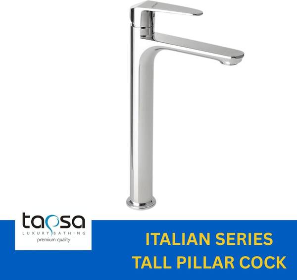 Tapsa Premium Quality Italian Series Chrome Plated Tall Pillar Cock Tap/Basin Tap With Long Spout & 12 Inch Tall Body Tall Boy Extended Pillar Tap Fau...
