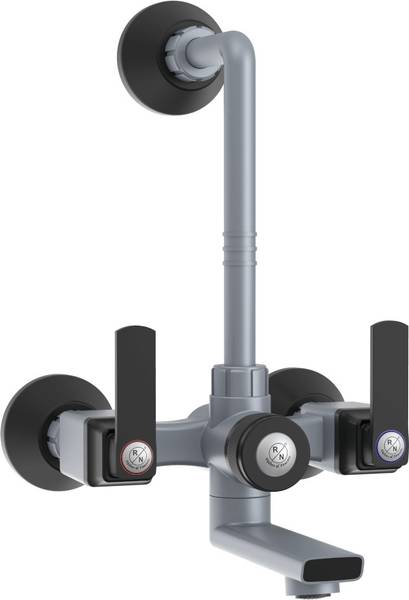 R. N. PTMT Superior Plastic 3 in 1 L-Bend Wall Mixer Tap for Bathroom Hot & Cold Water Provision to Connect Overhead Shower (Metallic-Grey-Black-Dual)...