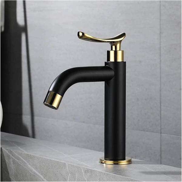 FLOWLET Basin Pillar Cock Tap Faucet for Wash Basin Gold & Matte Black Waterfall Bathroom Faucet, Single Handle Sink Faucet Pillar Tap Faucet