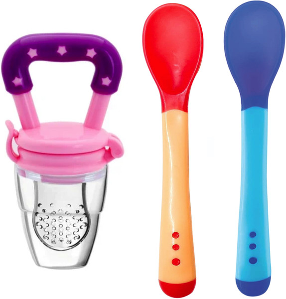 naughty kidz Combo of 2 Baby Feeding Spoon with 1 Food/Fruit Nibbler,For Baby, Infant  - Silicone