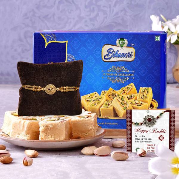 TIED RIBBONS Rakhi for Brother with Sweets Gift - 1 Rakhi with Soan Papdi Box Assorted Gift Box
