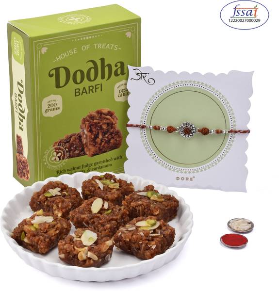 HyperFoods Sweet Treat: Dodha Barfi With Set of 1 Rakhi Paper Gift Box
