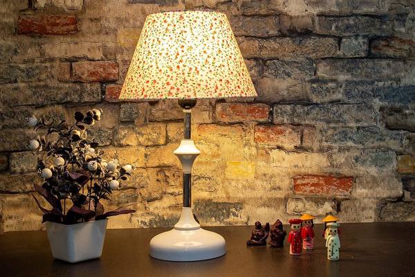 Aswal Handicraft White Metal Base with Floral Print Cotton Fabric Table Lamp Night Light for Bedroom, Decoration Bedside Living Room, Hall Lighting, H...