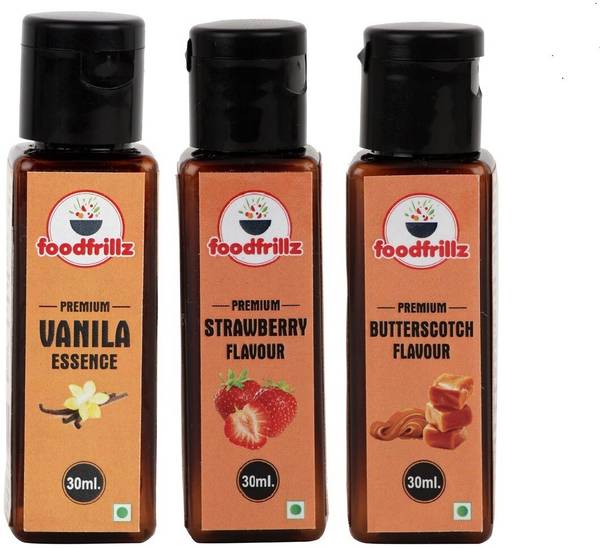 foodfrillz Vanilla, Strawberry & Butterscotch Food Essence Combo Pack of 3 Vanilla Liquid Food Essence