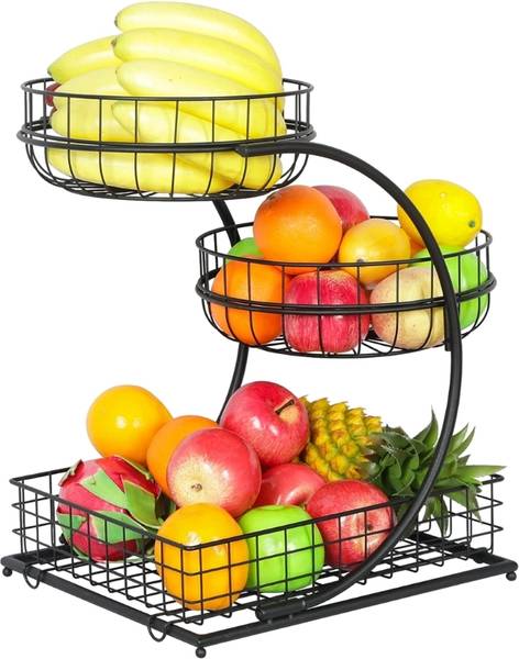 PRIME KRAFTS 3 Tier Fruit Basket for Kitchen Countertop Vegetables Snacks Bread Storage, Iron Fruit & Vegetable Basket