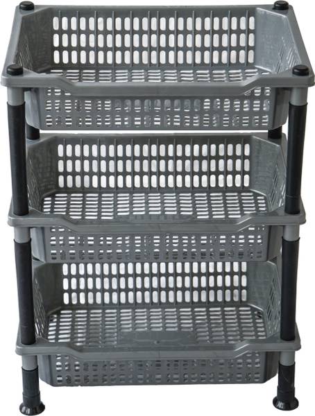 VM BOND Fruits/Vegetables Kitchen Rack Plastic Kitchen Rectangle 3 Layer Plastic Folding Rack Storage Onion Potato Sabji, Fruit
