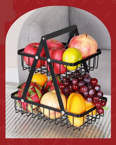 S-B-S Store 2-Tier Countertop Fruit Basket,Portable Fruit Basket for Kitchen Storage Iron Fruit & Vegetable Basket