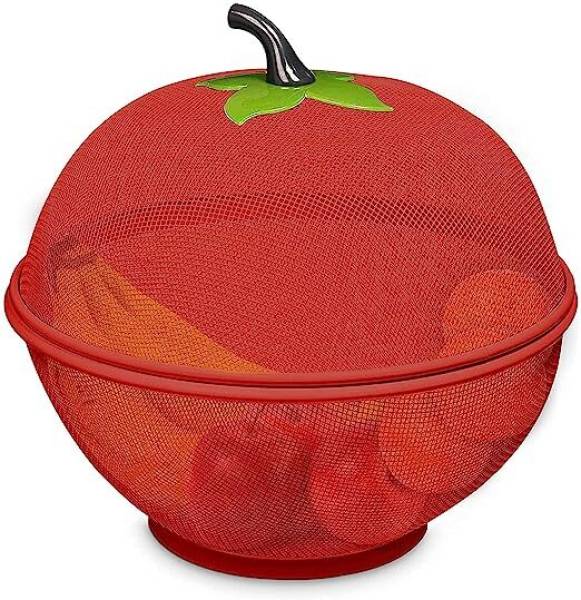 BABALIFINCH Apple-Shaped Stainless Steel Fruit Basket, Vegetable Basket with Net Cover Stainless Steel Fruit & Vegetable Basket