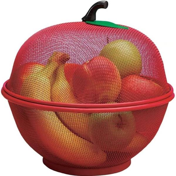 Nilpari Fruit Basket with Net Cover, Apple Shape Vegetables & Fruit Storage box (pack-1) Stainless Steel Fruit & Vegetable Basket