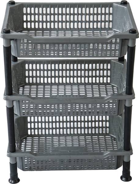 DM PLUS Rectangle Fruit & Vegetable Basket Plastic Kitchen Trolley