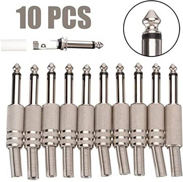 WON (Pack of 10) 6.35 mm Stereo Male Metal Pin Mic Pin Connector for Repair 6.5 mm Metal Mic Pin with Golden Tip Mic Connector Pin