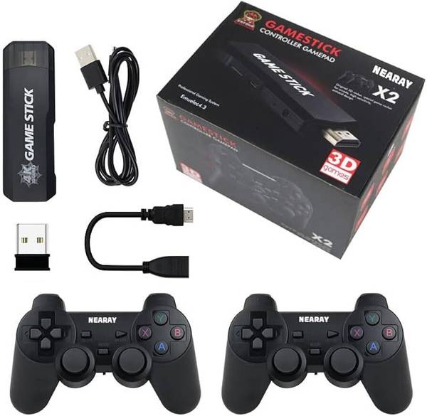 Playtastic K8 Game Stick Retro Game Console 4K HD 2.4G Wireless Controller 64 GB with Plug & Play TV Gaming Box, 2 Wireless Controllers