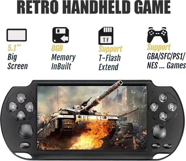 GLOWISH DOUBLE ROCKER TFT POCKET GAME PLAYER VINTAGE GAMES INCLUDED 8 GB with 100 GAMES, Tekken 3, Racing, Contra, mario