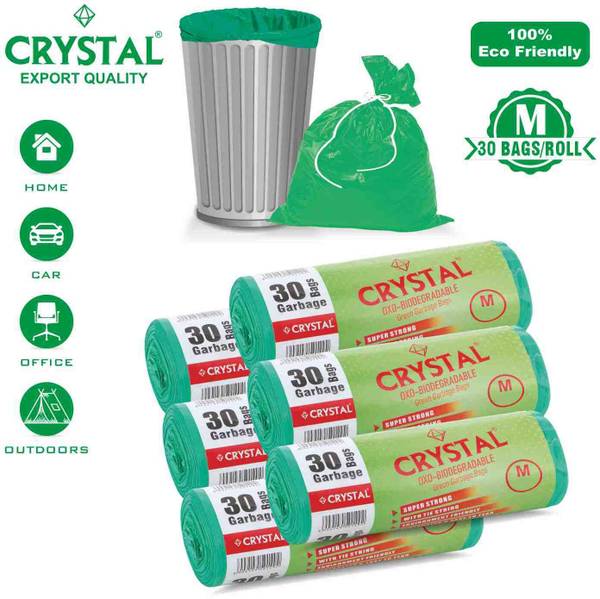 CRYSTAL Biodegradable on Roll 19 x 21 Green - 30 Pcs x 6, Medium 25 L Garbage Bag Pack Of 180