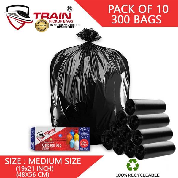 Train black garbage bags dustbin bags medium size for home disposable garbage bags 300 Bags Medium 20 L Garbage Bag Pack Of 300