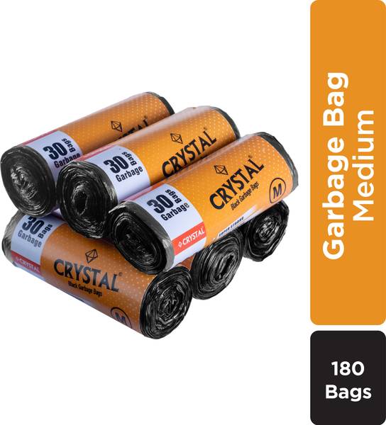CRYSTAL Black (19 x 21 inch) Medium 180 Bags Garbage Bag Pack Of 180
