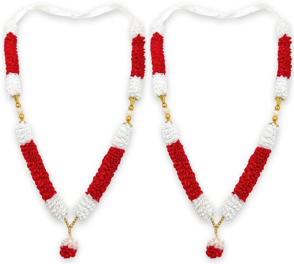 Bhakti Lehar ( 16 Inches ) Handmade Red & White Satin Ribbon Mala Garland for Photo Frame Satin Garland