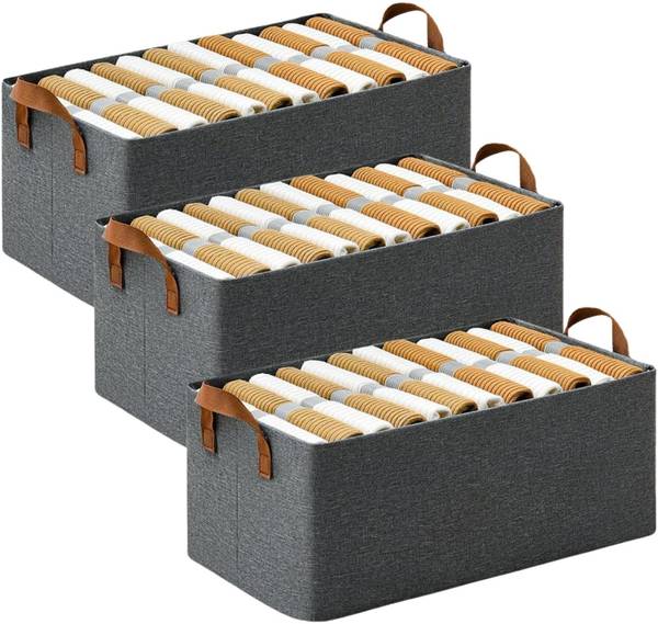 NESTIFY 26 LTR PACK OF 3 Foldable Steel Frame Clothes Organizer Storage Box for Clothes Household Wardrobe Cloth Storage Box Steel Frame Support Close...